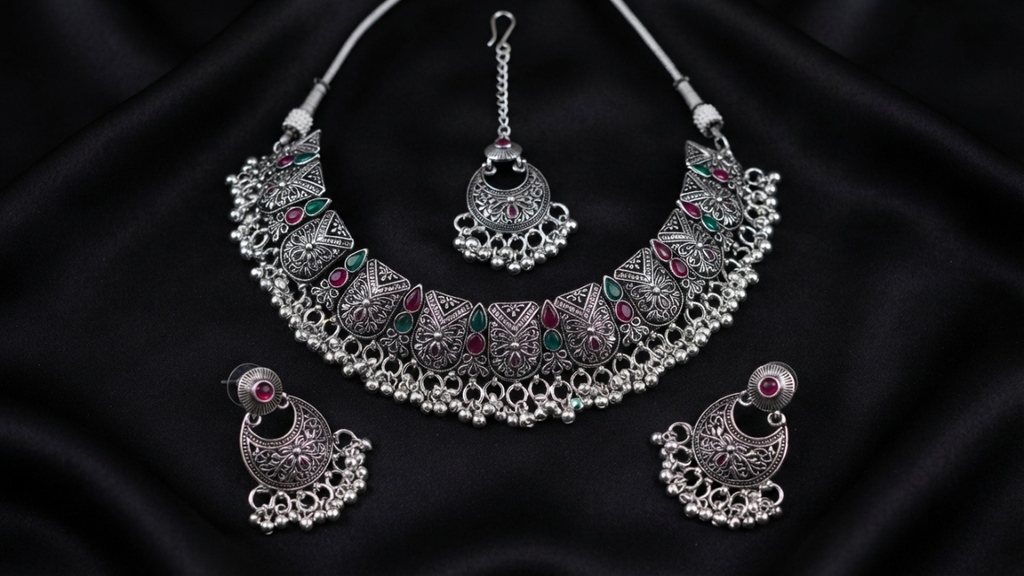 Kavishae Astera Oxidised Choker Set
