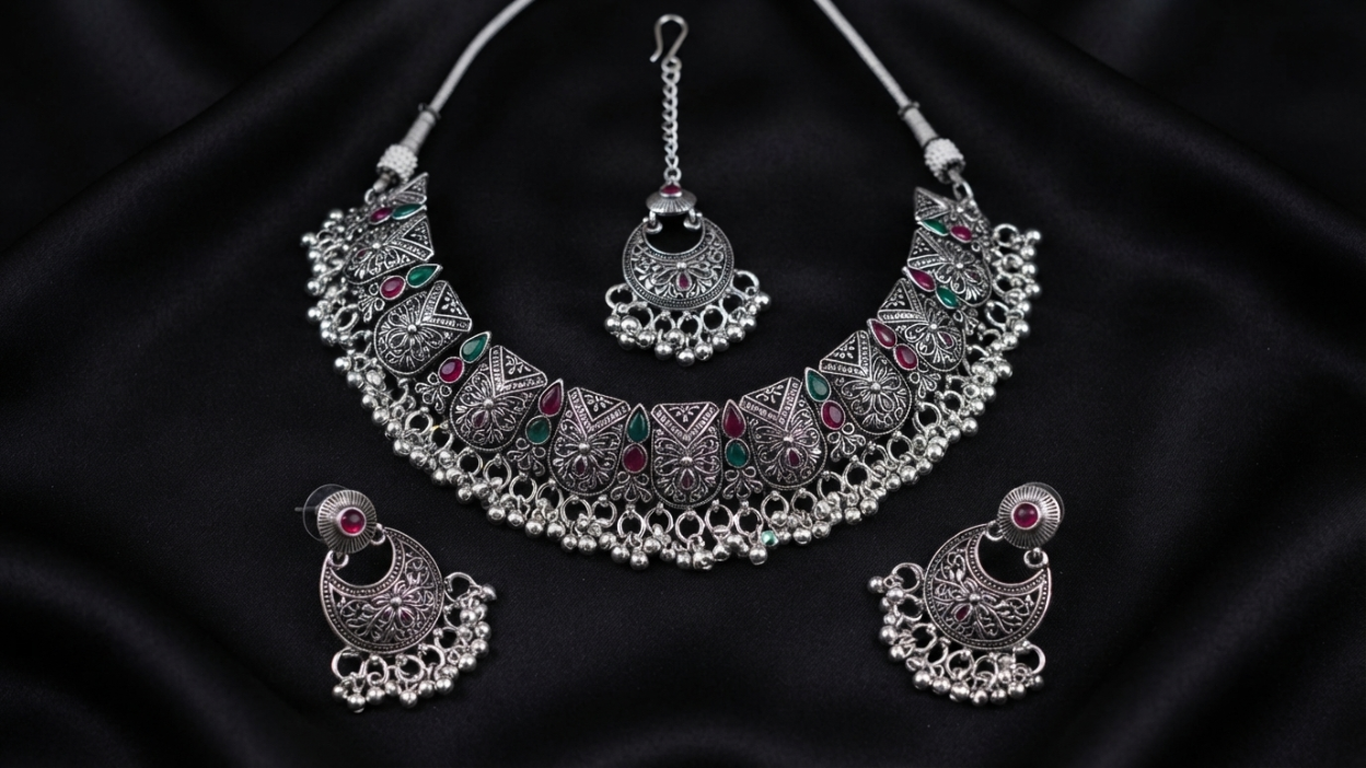 Kavishae Astera Oxidised Choker Set